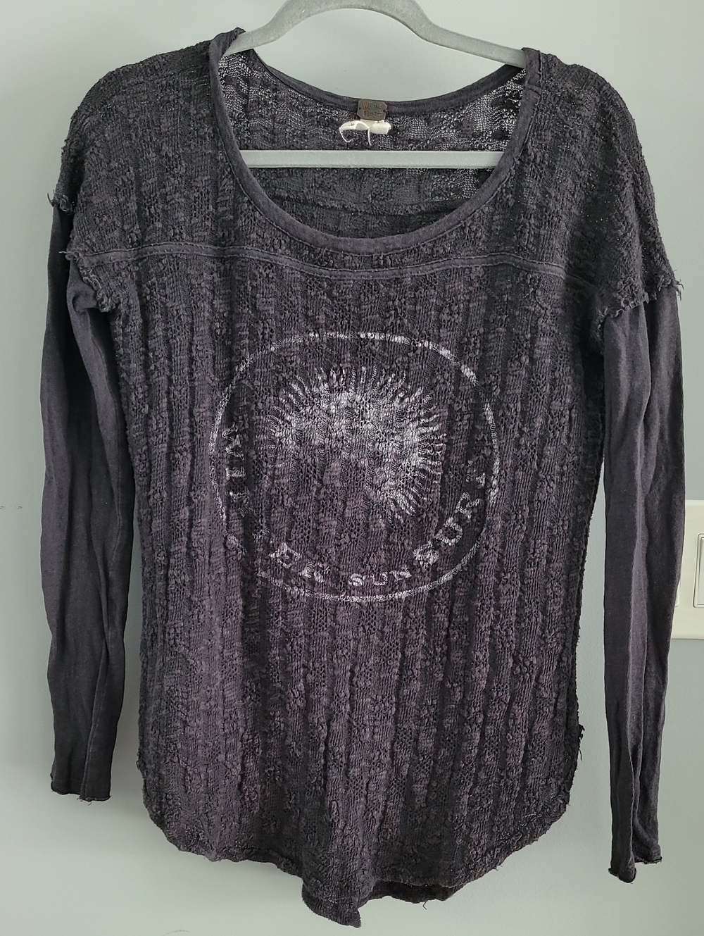 We The Free Washed Charcoal Long-Sleeve Scoop Knit Top with Sun Graphic